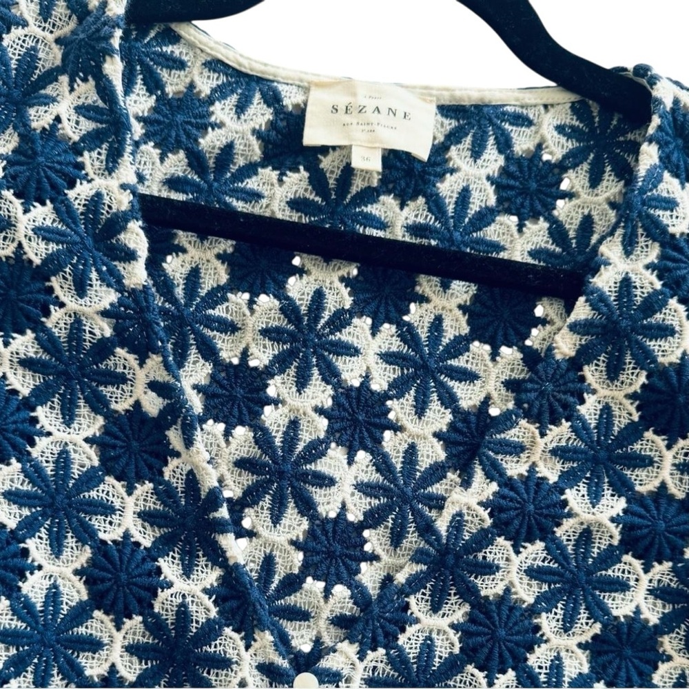 Sezane Emma Ecru Navy Blouse - Picture 9 of 9